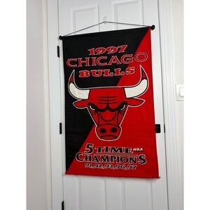 Vintage 1997 Chicago Bulls 5-Time NBA Champions Wall Hanging Banner Made in USA